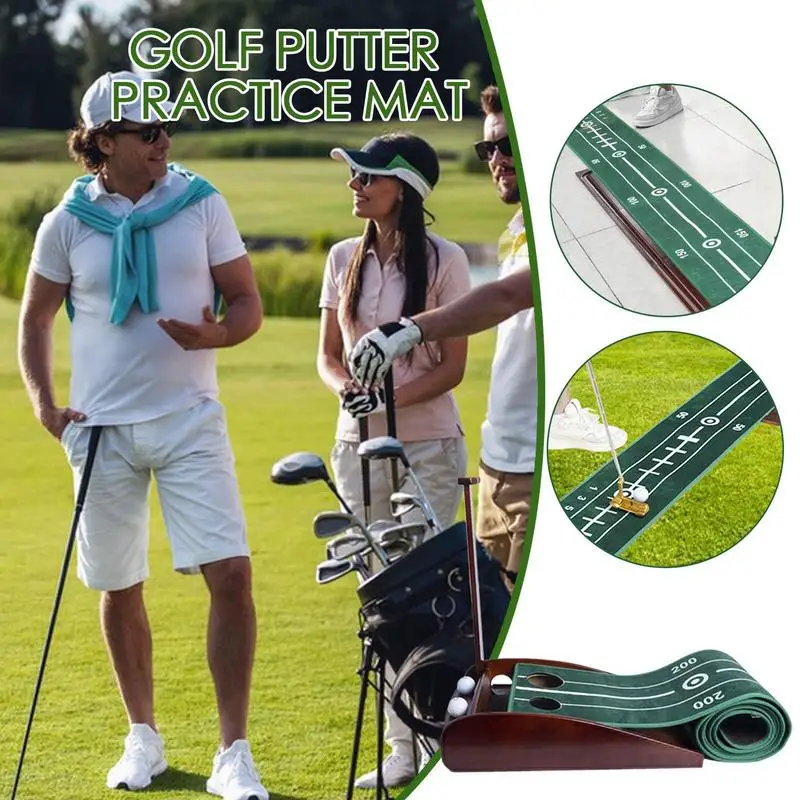 Foldable Golf Putting Trainer Mat Golf Putter Green Trainer Green Carpet Indoor Double Golf Ball Hole Practice Green Fairway Mat