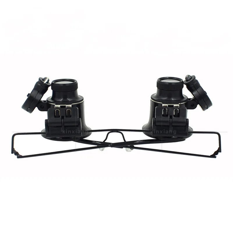 LED Light Dual Lens 20x Watch Repair Inspection Metal Eyeglass Frame Head-Mounted Stamp Collecting Jewelry Magnifier