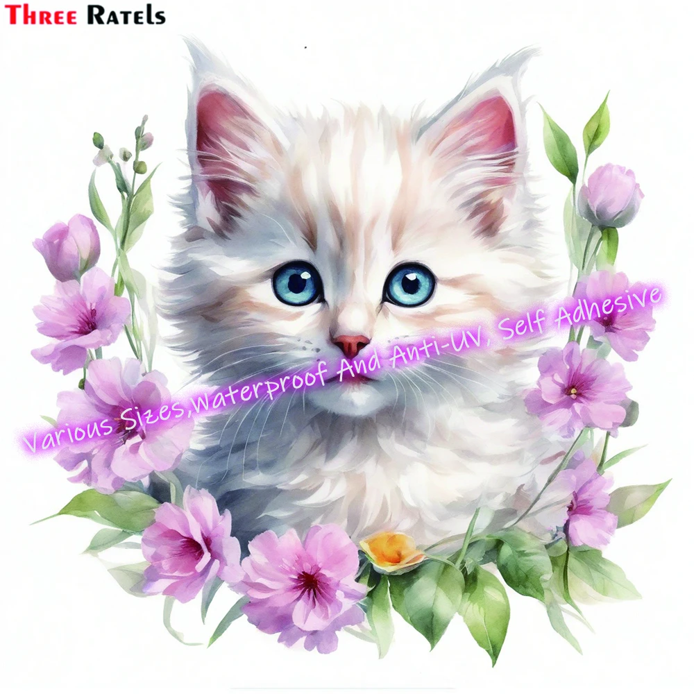 Three Ratels M339 Cute Fluffy Kitten Stickers And Decals For Passat B6 Car Accessories Colorful Removeable Decals