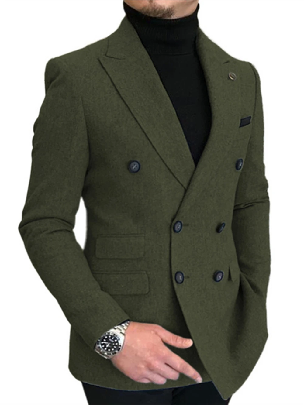 Blazer de traje de espiga de moda para hombre, chaqueta de traje de doble botonadura de talla grande, traje Formal ajustado de otoño e invierno, esmoquin