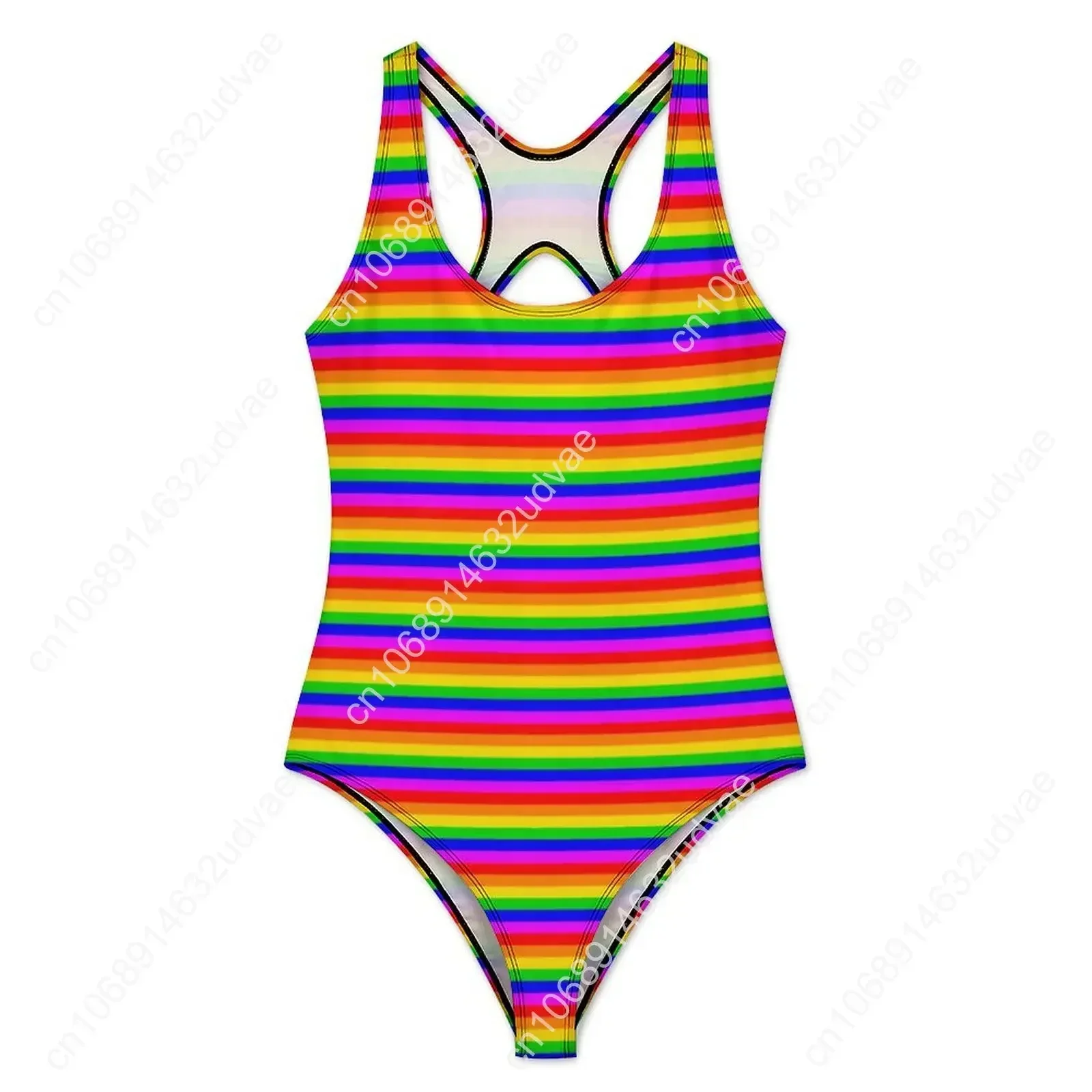 Gay Rainbow Swimsuit Sexy Rainbow Flag Ladies Swimwear One-Piece Vintage Bodysuit Vacation Bath Push Up Hollow Out Monokini