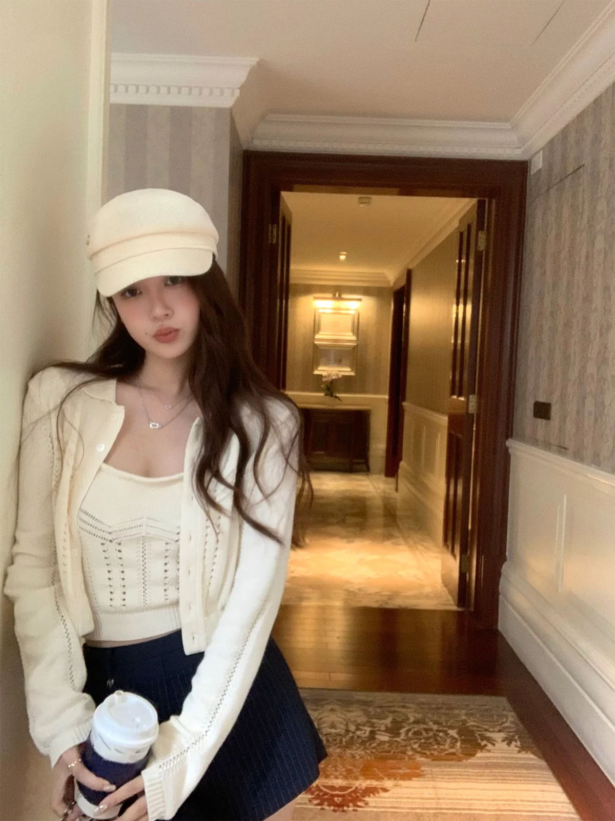 

Женский повседневный свободный хлопковый вязаный кардиган Florr Playa с вышивкой и ажурными элементами, комплект из двух предметов, осенний топ