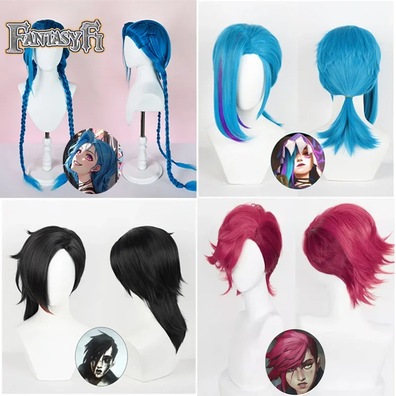 

LOL Arcane Season 2 Game Cosplay Vi Black and Red Hair Jinx Blue Long Braidor Short Hair Women Men Halloween Party Wig