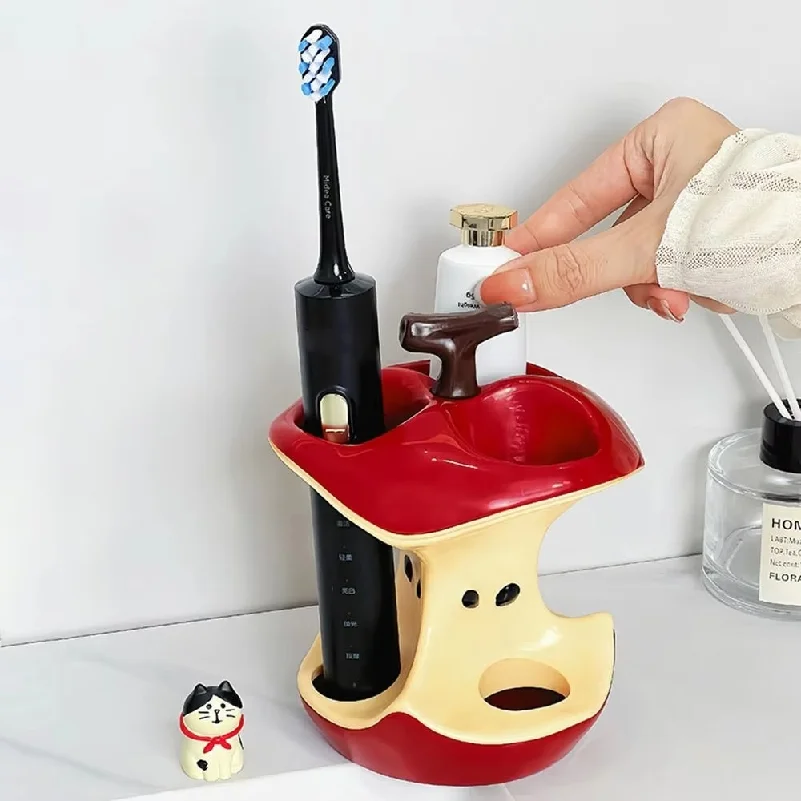 3 Holes Electric Toothbrush Holder Apple Plastic Toothbrush Storage Rack Easy-to-Use Makeup Brush Storage Rack