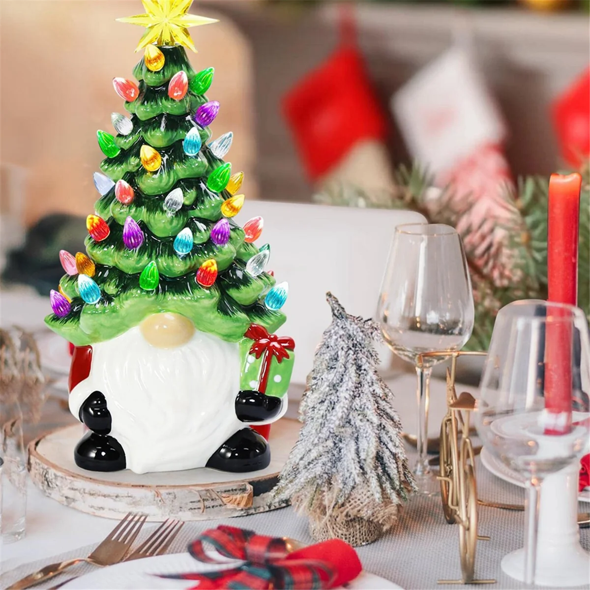 Sapin de Noël Gnomes éclairés avec lumières à proximité, petites décorations de vacances, 6.2 po