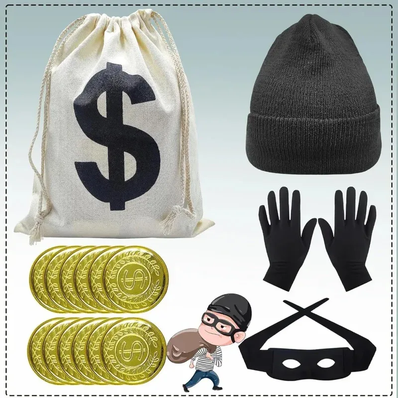 Movie cosplay costume for women and men, bank robber disguise accessories set for Halloween and Carnival x;2,f;5.n;