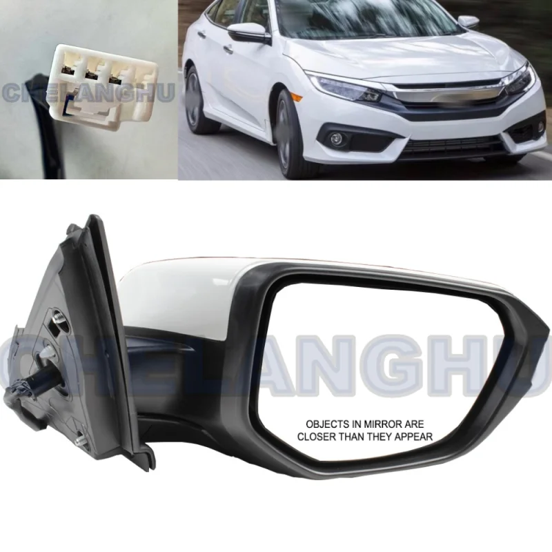 

Mirror Assembly For Honda Civic 2016 2017 2018 2019 2020 2021 US version Right Side 3 Pins White Painted Heated