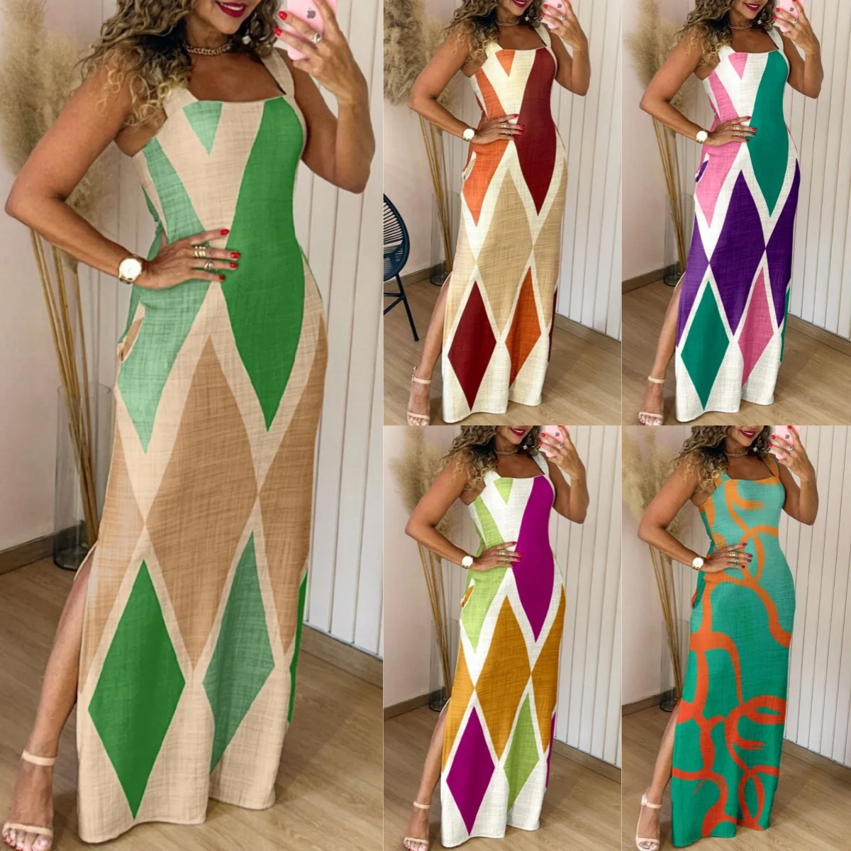 Slip Dresses Women Long Dress Patchwork Sleeveless Backless Sexy Split Maxi Gown 2025 Summer Vestidos Office Lady Sundress