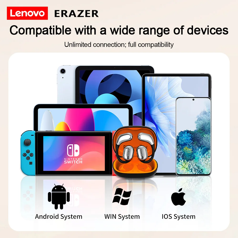 لينوفو ERAZER QT02 Al سماعة ترجمة متعددة اللغات شاشة ديجيتال شاشة شحن حافظة OWS سماعات للتحدث والسفر