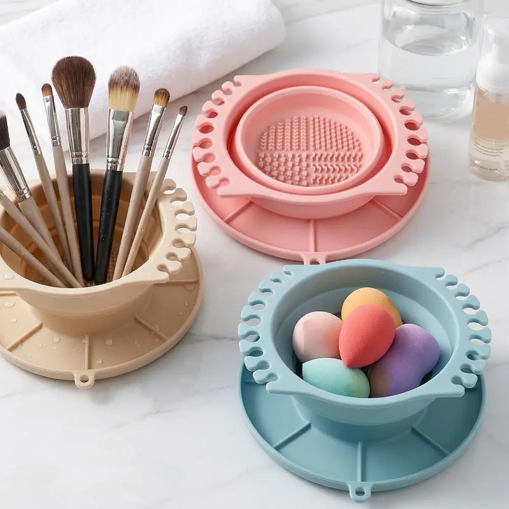 3-in-1 Make-up-Pinsel-Reiniger, faltbar mit Pinselhalter, Make-up-Pinsel-Reinigungsbox, Silikon-Lidschattenpinsel-Waschschale