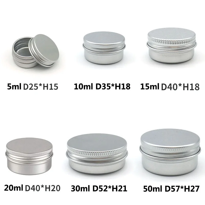 5Pcs 5g 10g 15g 20g 30g 50g Empty Silver Aluminum Tins Cans Screw Top Round Candle Spice Tins Cans with Screw Lid Containers