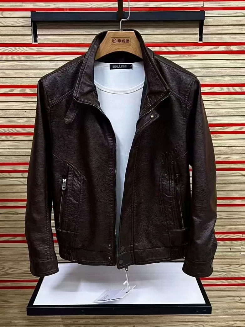 

High Quali PU Leather Stand Collar Jaet Men's Spring Autumn New Sle Luxury Sensation Cool Haome Outerwear Coat