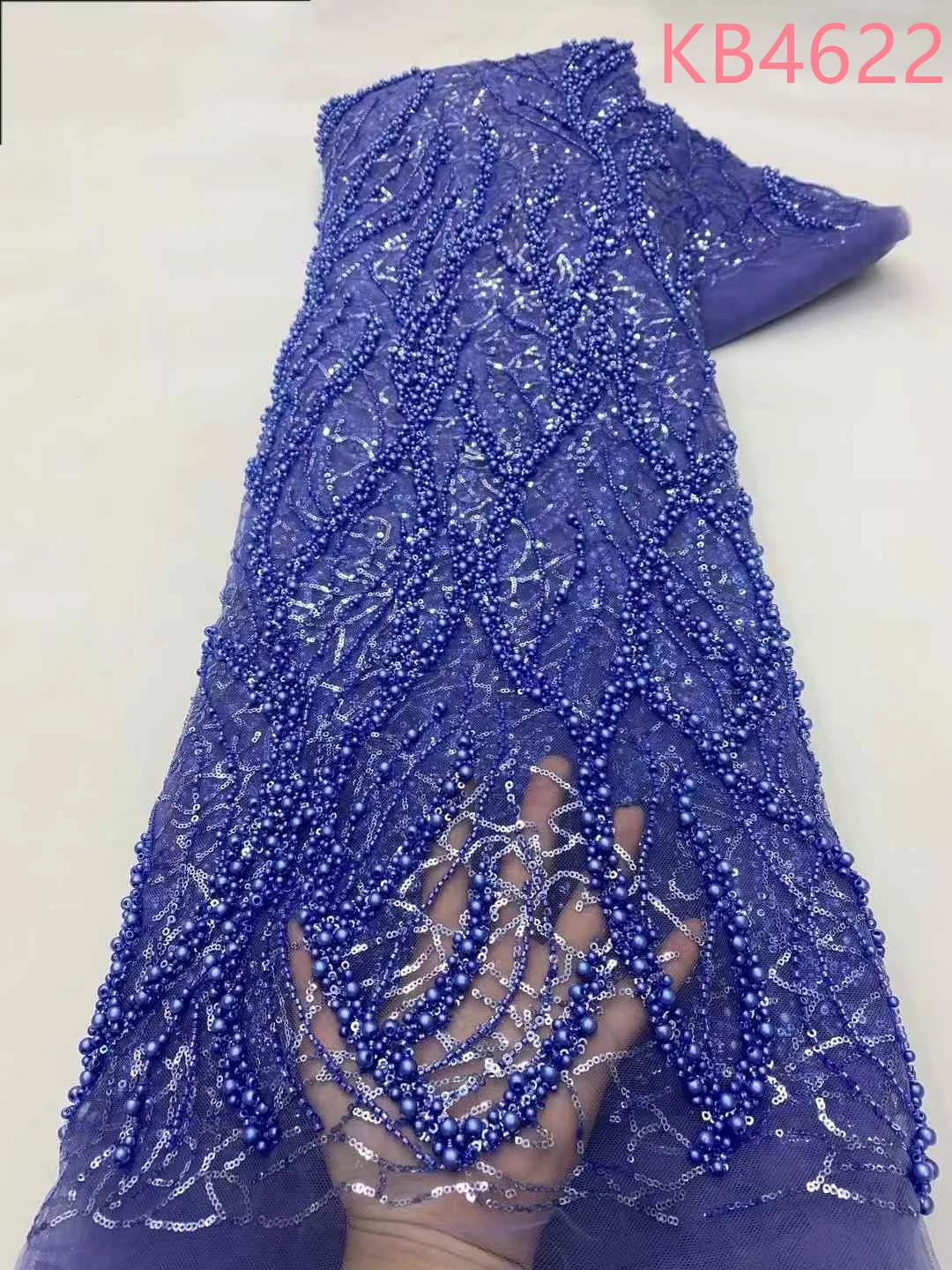 

Африканская ткань, кружево высокого качества, 5 ярдов, 2024, французская сетчатая кружевная ткань с блестками, синяя ткань для вышивки для шитья KB4622