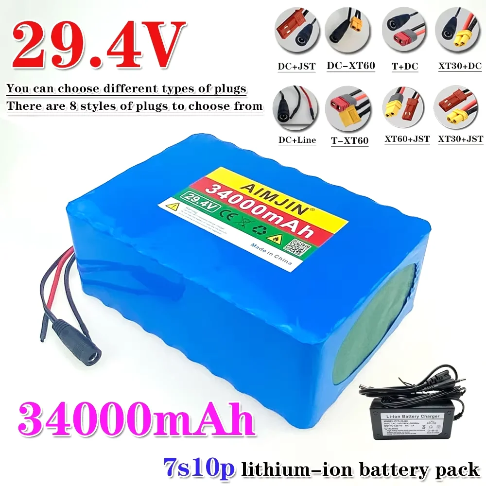 

24V 34Ah Lithium battery pack 18650 7S10P For 25.9V 29.4V Electric tool boat scooter Cell BMS