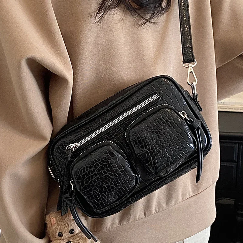 Mehrteilige Umhängetasche mit Krokodilmuster, Damen-Sling-Bag, Messenger-Bag mit Reißverschluss, einfarbige Outdoor-Handtasche – Detail 12