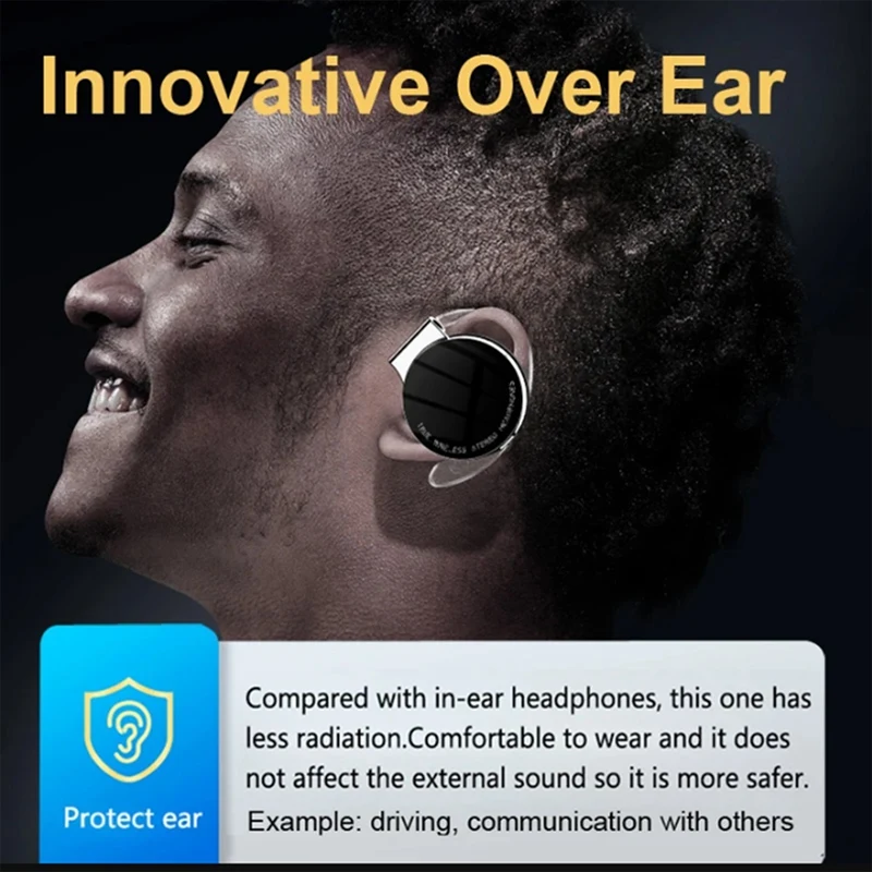 TWS Over-Ear Wireless Earphone Long Battery Life Bluetooth 5.2 Open-Ear Hook Cordless Stereo Never Drop Off Hifi