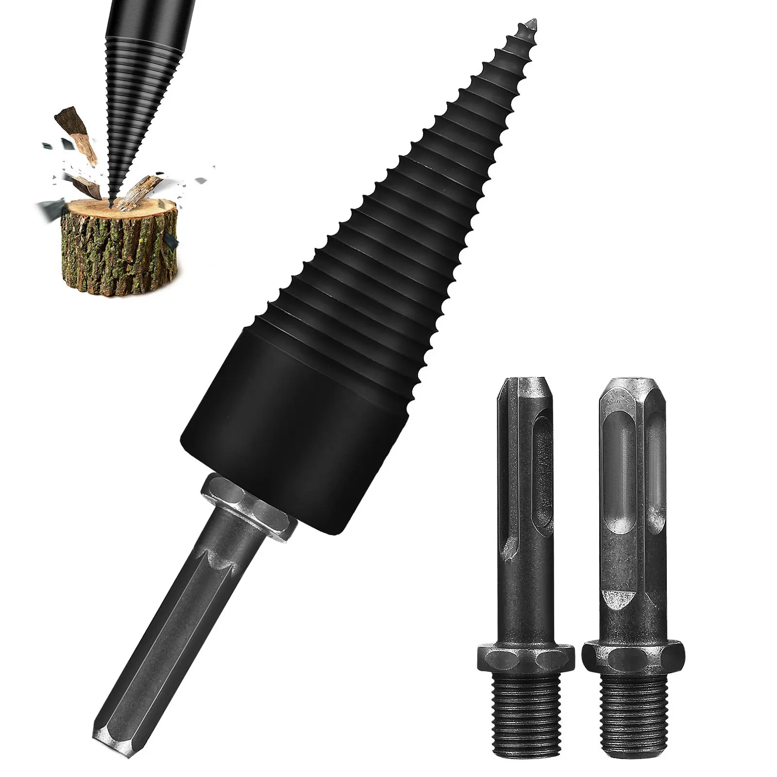4Pcs Drill Bit for Splitting Wood Heavy Duty Steel Wood Splitter Drill Bit Efficient Log Splitting Replacement Kit Includes 3