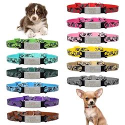 Personalized Puppy Collar Camouflage Dog Pet Collar Silver Custom Nylon Nameplate Necklace Adjustable Free Engraving with Bell