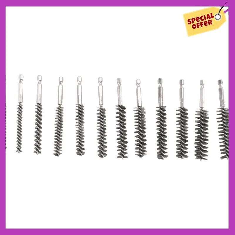 

HFIL-Stainless Steel Bore Brush Stainless Steel Bristles Wire Brush For Power Drill With Hex Shank Handle 12 Pcs