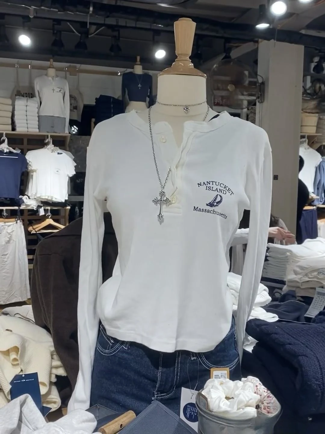 

Футболка Brandy Girl BM с длинным рукавом и принтом якоря, винтажная, с пикантным принтом, белая, с пуговицами по низу, хлопковая, женская, модная