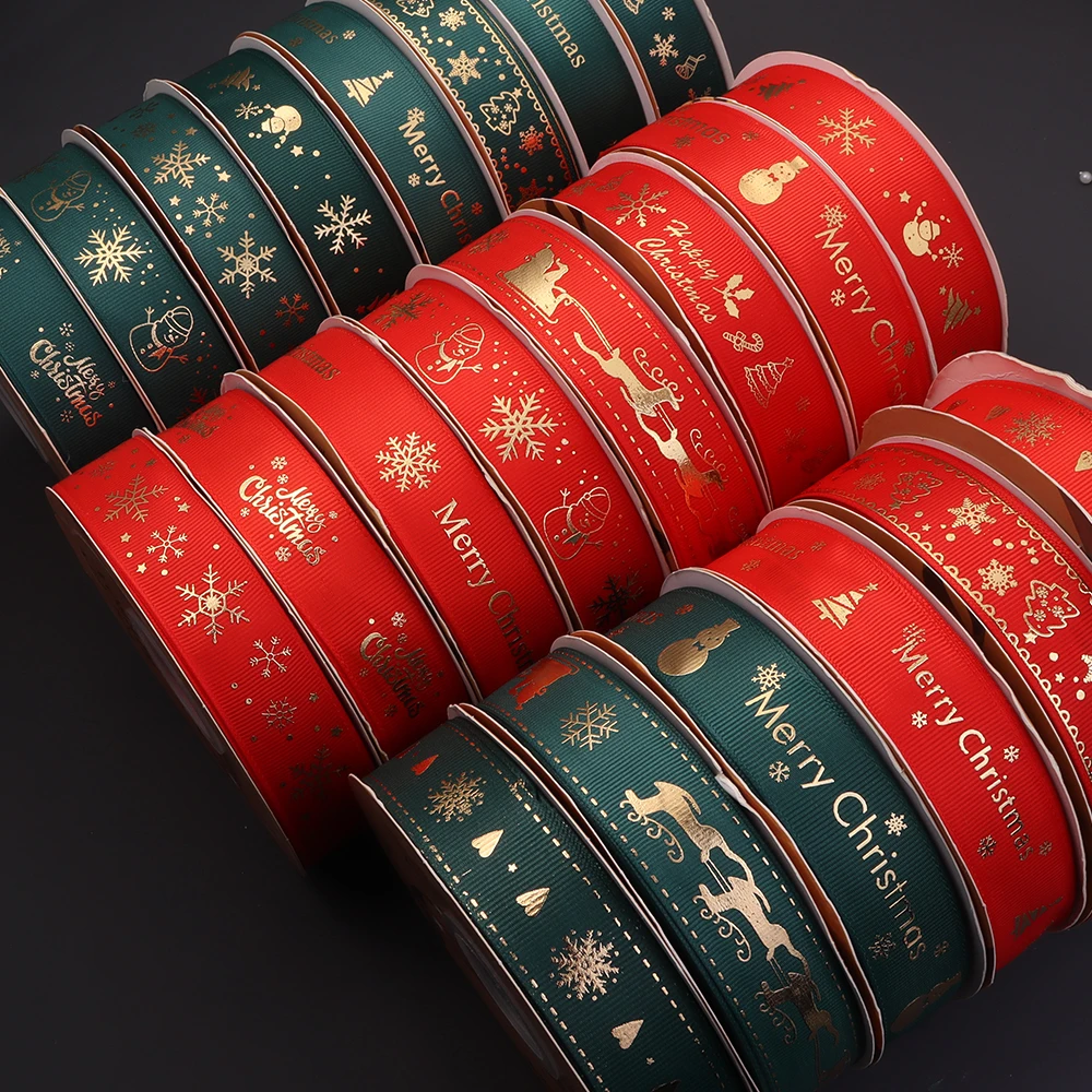 50 Yards 25mm Weihnachtsband, goldbedrucktes Polyesterband für Hochzeits- und Weihnachtsdekoration, Geschenkverpackungsband, Großhandel – Detail 6