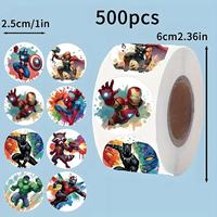 500 Pcs/Roll Cartoon Anime Avengers Hero Cartoon Seal Sticker Suitable for DIY Laptop Decal Children's Reward Sticker Kawaii