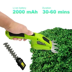 2 in 1 Cordless Electric Hedge Trimmer 2000mAh Battery Cordless Grass Shear 7.2V Electric Grass Trimmer Grass Weeding Mower Tool