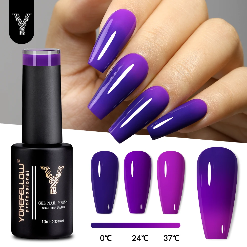 YOKEFELLOW Thermal Gel Nail Polish 10ml Purple Temperature Color Changing Gel Semi-Permanant Varnish Soak Off UV LED Manicure