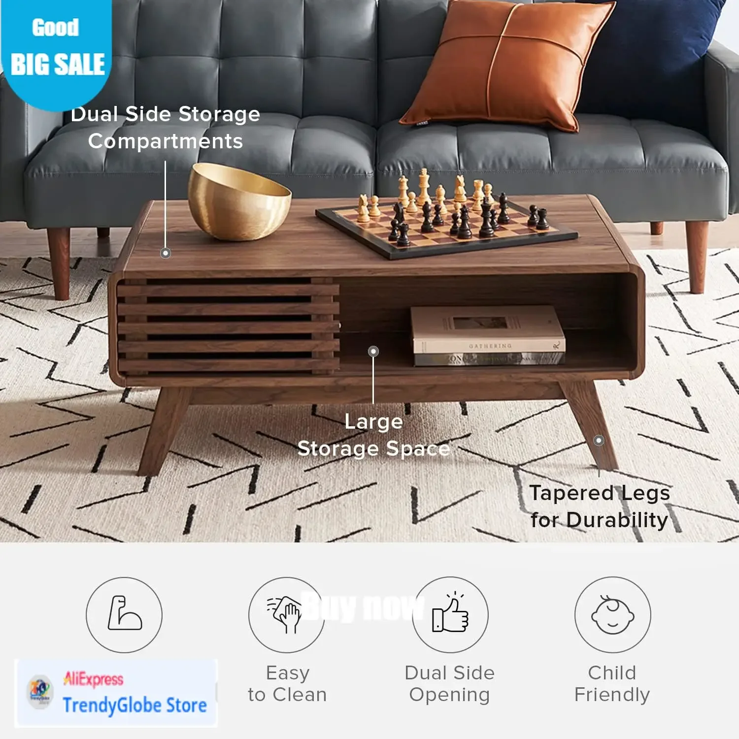 

BestsellerFirst Choice Ensley Coffee Table, Mid Century Modern Table With Storage, Farmhouse Wood Coffee Table For Living Room F