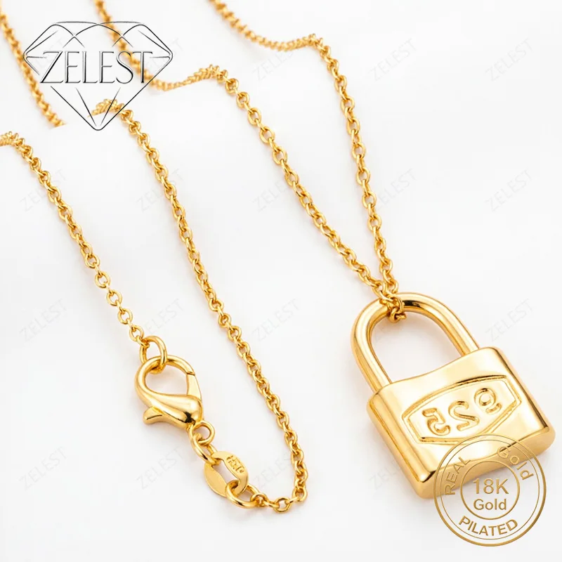 18K Gold Plated 16-30 Inch Exquisite Lock Pendant Necklace for Women Charming Fashion Wedding Gift Accessory