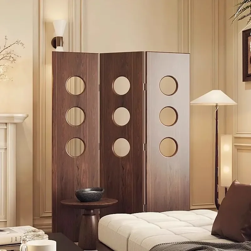 French Medieval Wabi Sabi Style Hollow Screen Partition Foldable Mobile Room Divider for Living Room Bedroom Entrance