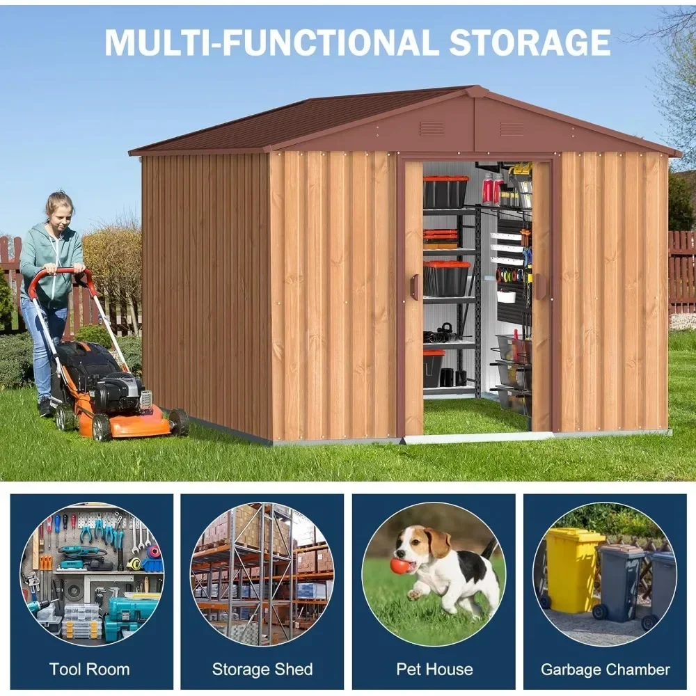 10x8 FT Outdoor Storage Shed, Metal Storage Sheds with Double Sliding Doors, Large Waterproof Bike Shed