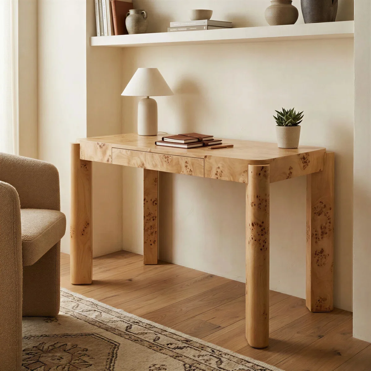 Medieval style solid wood bark desk retro writing desk simple entrance table household small apartment desk