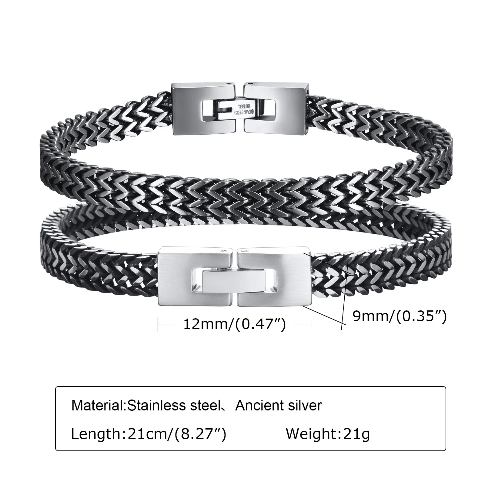 STYLISH STAINLESS STEEL BALI FOXTAIL CHAIN BRACELET FOR MEN DOUBLE FRANCO LINK CHAINS BRACELETS ARMBAND MALE JEWELRY