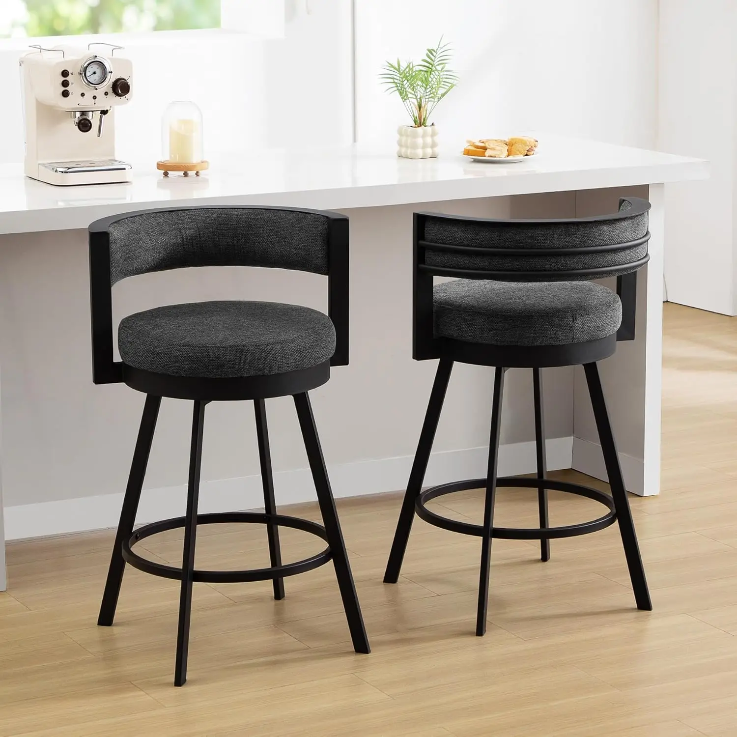 

Swivel Counter Height Bar Stools Set of 2, Upholstered 26.6" Modern Counter Stools with Arms, Linen Barstools with, Customized