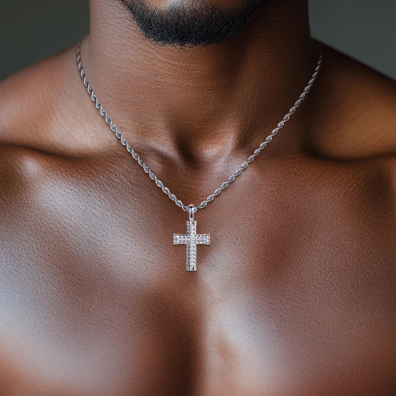 MossanRappr D Color Moissanite Iced Out Cross Pendant For Men&Women 925 Sterling Silver Punk Hip Hop Necklace Fine Jewelry Gifts - view 6