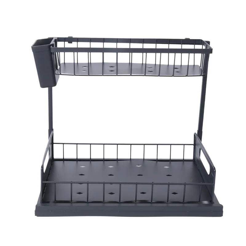 

FBIL-Organizers , Bathroom Organizers Under Cabinet Storage, 2 Tier Counter Storage With Drawer Hooks Cups Black