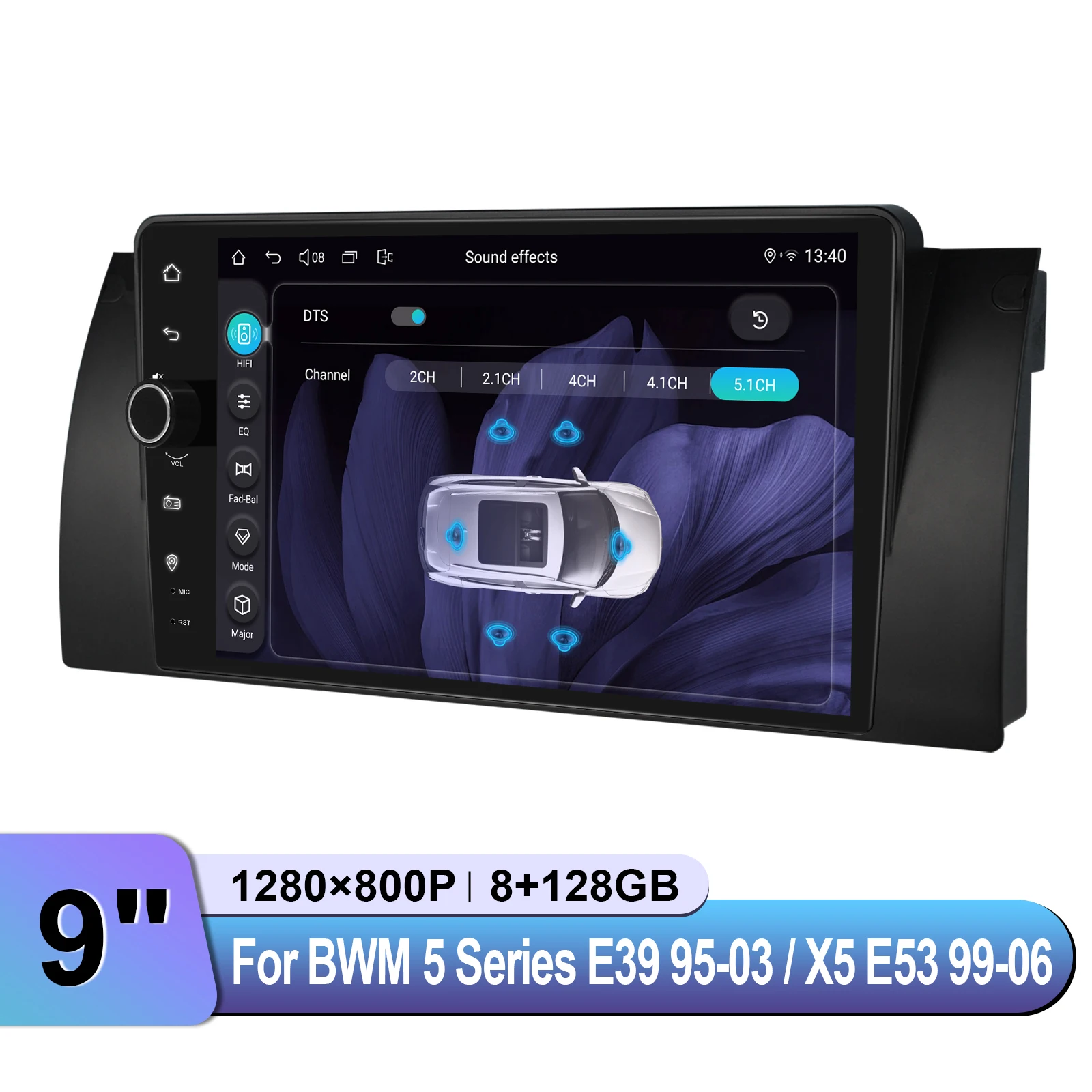 راديو ستيريو للسيارة مقاس 9 بوصة من JOYING لسيارة BMW 5 Series E39 & X5 E53 1999-2006 مع أندرويد Auto & CarPlay يحافظ على التحكم في عجلة القيادة