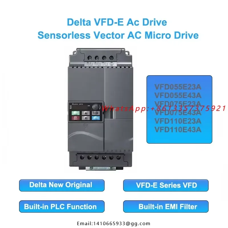 Fast Delivery New 15KW 220V 3-phase VFD150E23A AC Drive IP20 Built-in PLC for Motor Compressor PWM/Sensorless