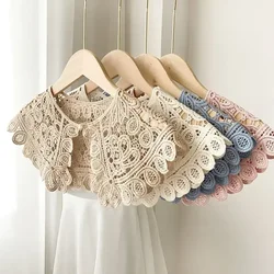 Vintage Palace Style Womens Doll False Fake Collar Hollow Out Crochet Lace Half Shirt Necklace Shawl with Imitation Pearl Bowtie