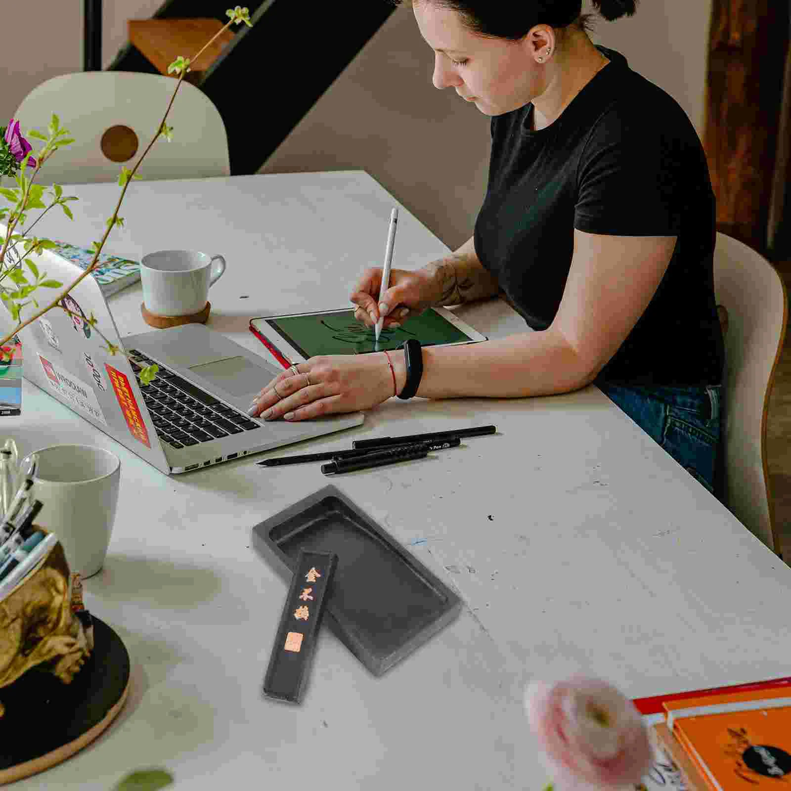 Acessório caligrafia chinesa tradicional, Bórax Container, Inkstone chinês Inkstick, 2 pcs