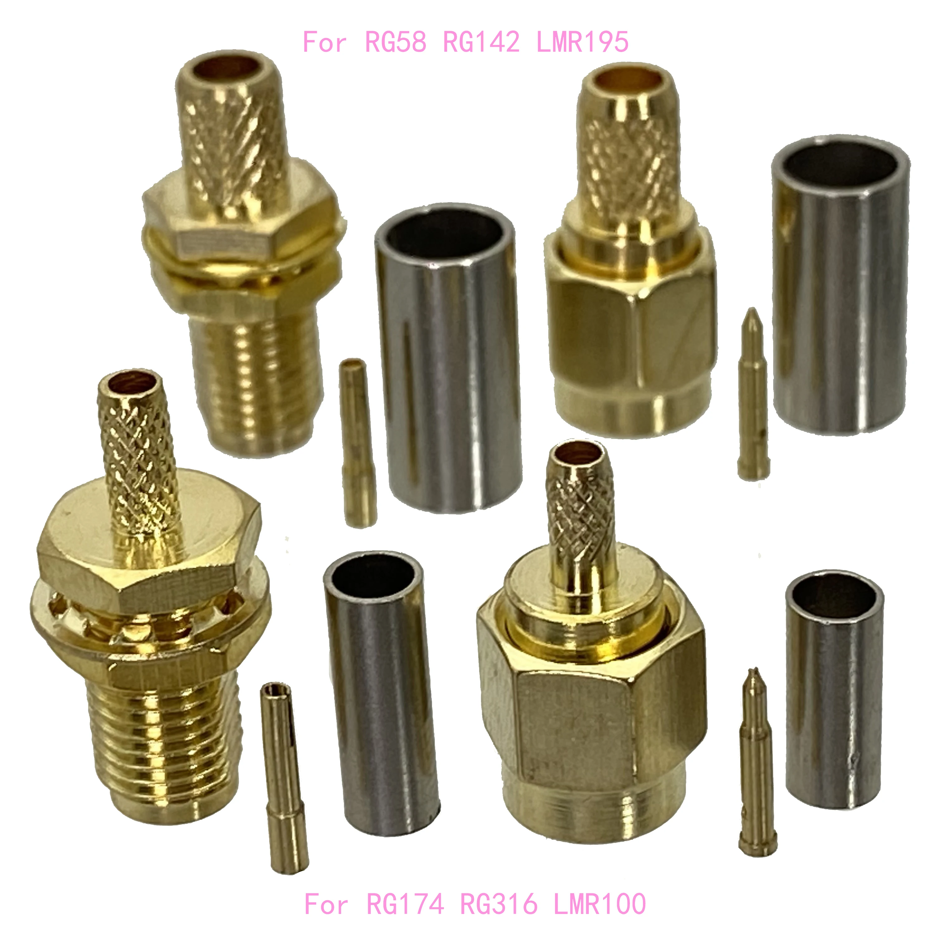 10Pcs SMA Male plug & Female Jack Bulkhead Crimp RG316 RG174 & RG58 RG142 LMR195 Cable RF Coaxial connector Wire Terminals 50ohm