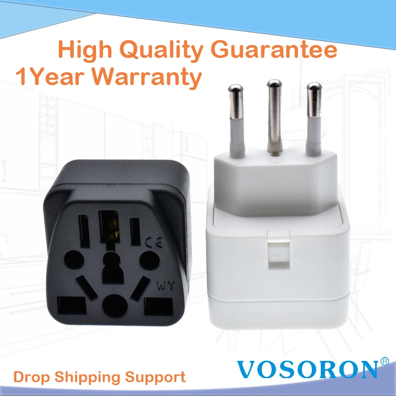 Brazil Travel Plug Adapter EU/UK/AU/CN/JP/Asia/Italy to Brazil (Type N), 3 Prong Grounded Brazil Wall Plug international