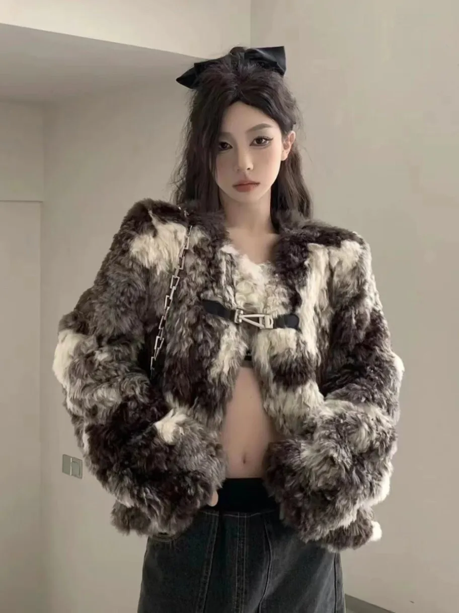 

Куртка из овечьей шерсти, короткие пуховые пальто, женский флисовый пуловер на молнии с высоким воротом, дизайн с карманами-кенгуру, эластичная отделка GF