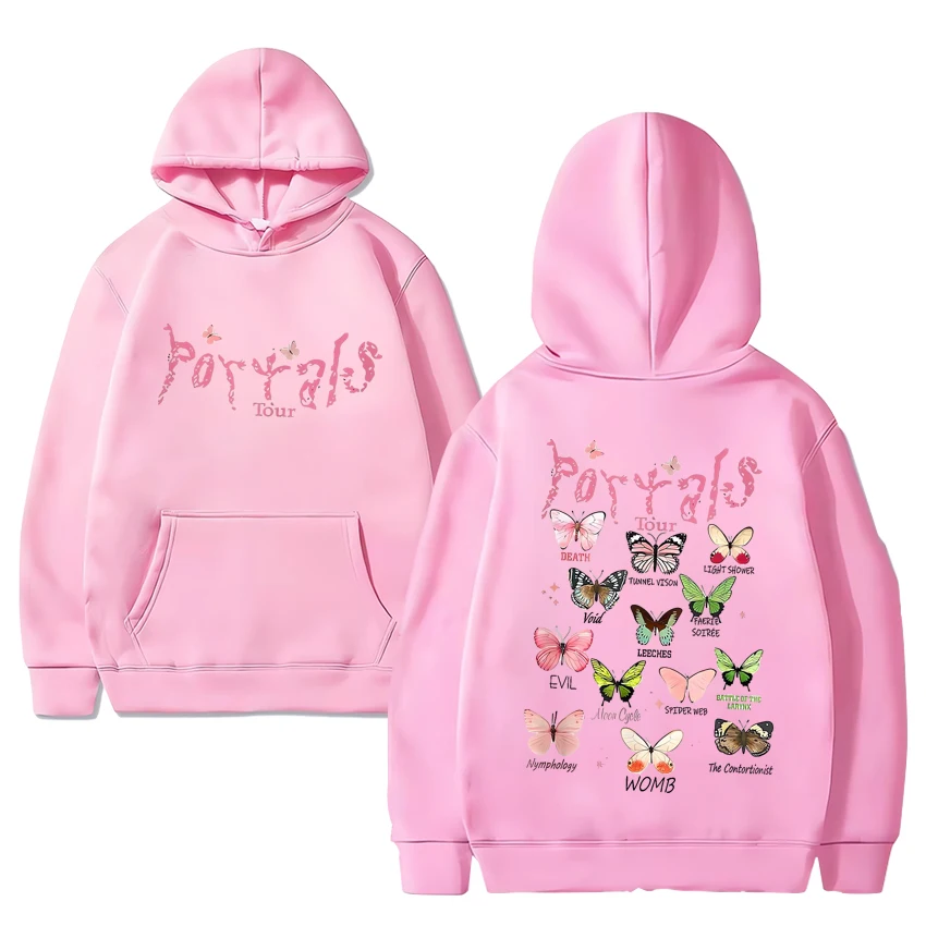 Sudadera con capucha con estampado de mariposa para hombre y mujer, suéter de manga larga con forro polar, con estampado de los Portals, de la cantante, moda Y2k, moda Unisex