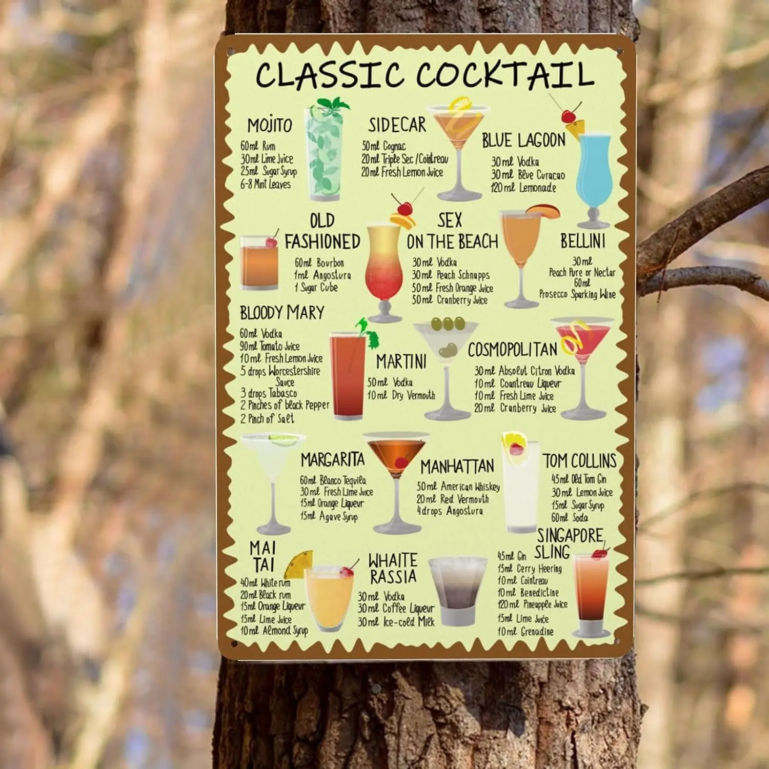 Classic Cocktail Recipes Tin Sign Kinds of Beer Wine Drink List Vintage Poster Tin Painting Metal Sign Decor Iron