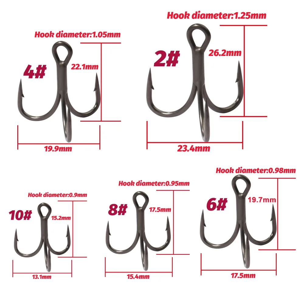 Teflon Treble Hooks 2#-10# 20PCS Fishhooks Angle Barbed Sharp High Carbon Steel Nickel Antirust Lure Fishing Tackle Fish Hook