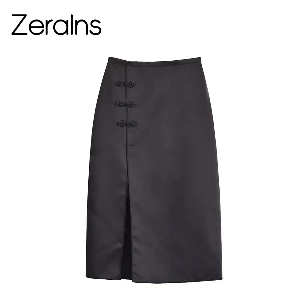 ZERAINS 2026 Sommer Neue Damenmode Einfacher Schlankmachender Hüftwickelrock Mittlere Taille Seiden-Satin Halbrock mit Knotenband