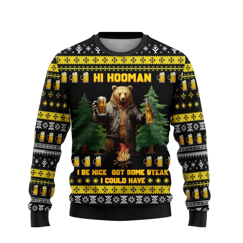 Fashion Beer Ugly Christmas Sweater For Men Clothing Hip Hop Bar Party Women Sweatshirts Casual Male Pullovers Beers Tracksuit