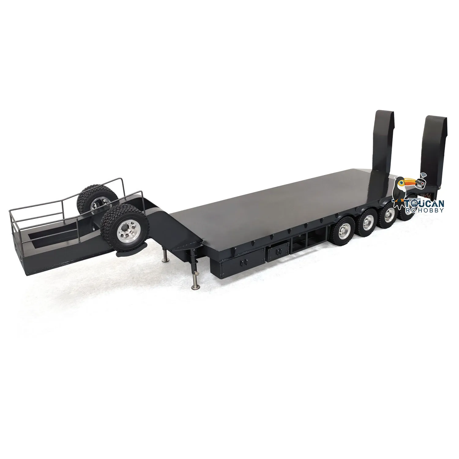 RC Metal 4 Axles Trailer with Electric Tail-board Lifting Legs for 1/14 JDM 189 Remote Control Tractor Truck Model Toy TH23495